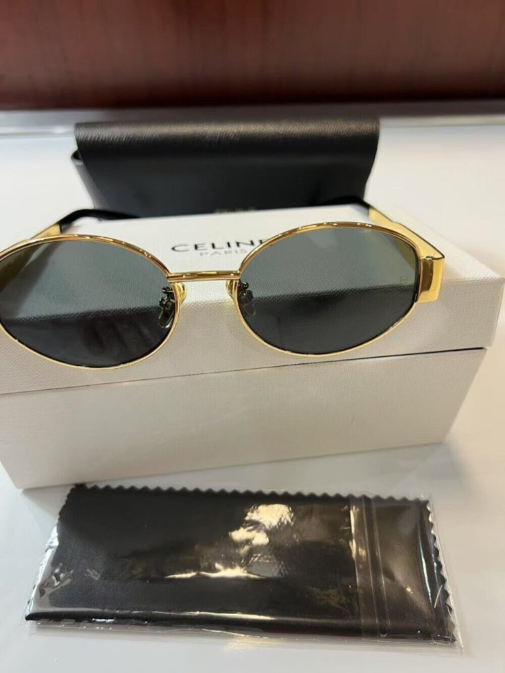 Celine Triomphe Metal 01 Gold Oval Sunglasses